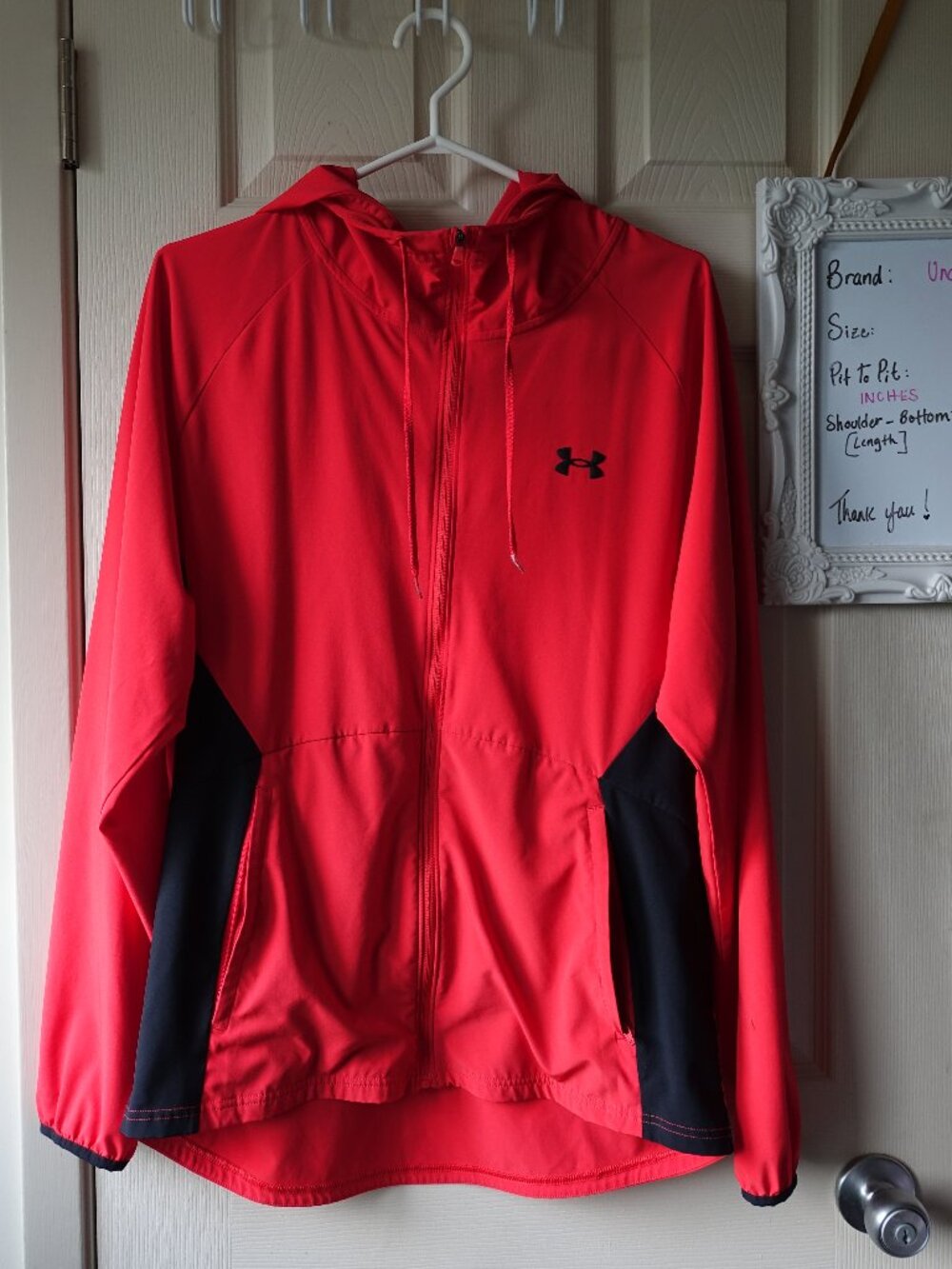 Under Armour Red Full-Zip Hooded Jacket with Black Panels